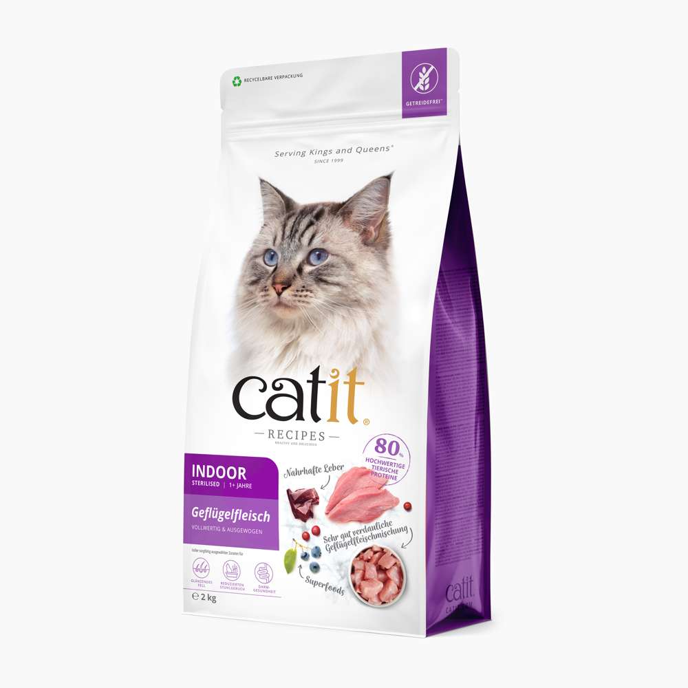 Verpackung des Trockenfutters für Katzen "Catit Recipes – INDOOR Geflügelfleisch", 2 kg