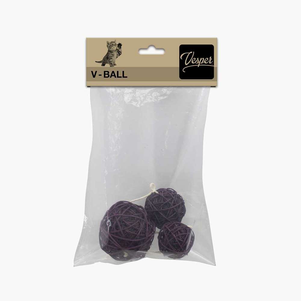Tüte mit drei Kugel-Spielzeugen aus Rattan: 5 cm, 6 cm und 8 cm