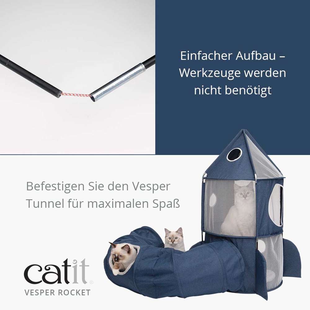 Einfacher Aufbau. Werkzeuge werden nicht benötigt. Befestige den Vesper Tunnel für maximalen Spaß.