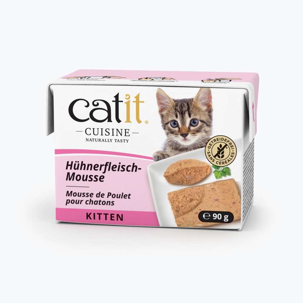 Verpackung des Katzenfutters "Catit Cuisine KITTEN / Hühnerfleisch-Mousse, 90 g"