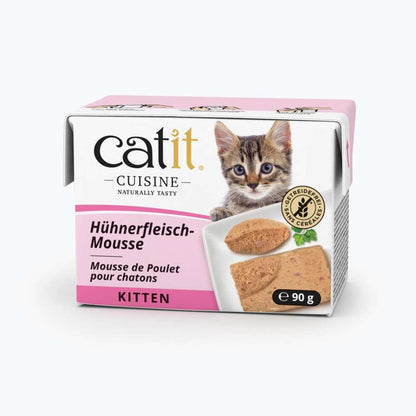 Verpackung des Katzenfutters "Catit Cuisine KITTEN / Hühnerfleisch-Mousse, 90 g"