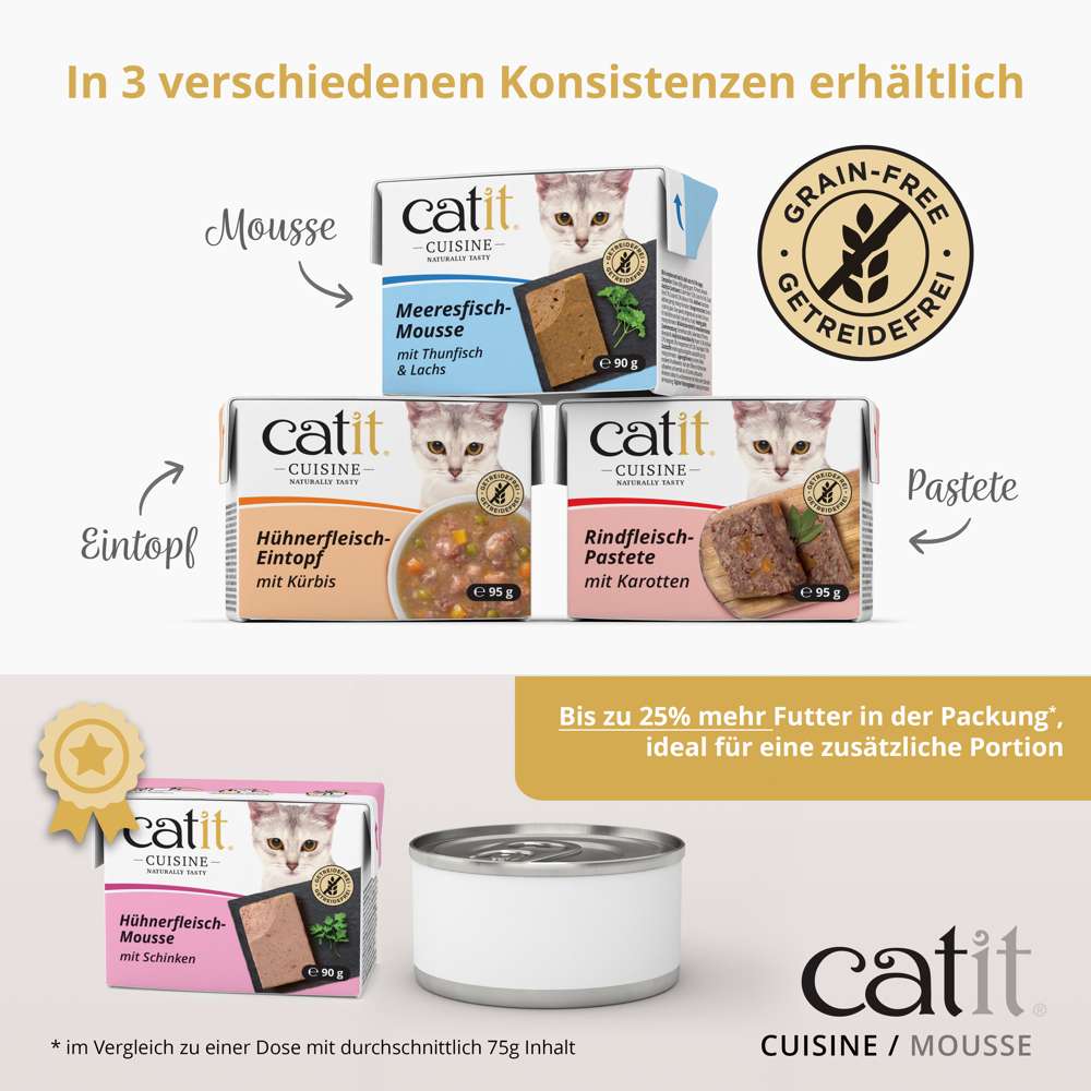 Neben "Mousse" gibt es auch die Futtersorten "Eintopf" und "Pastete"