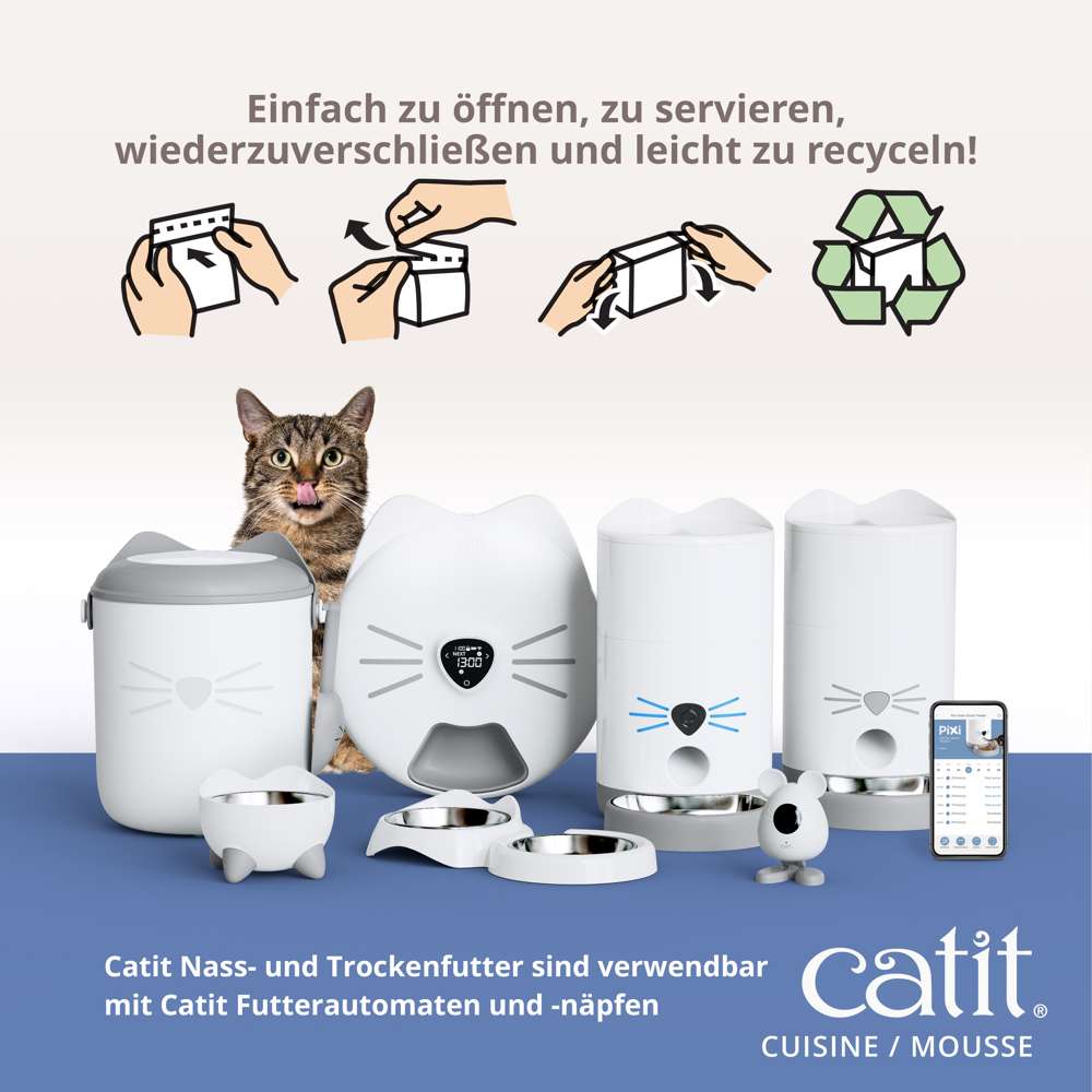 Einfach zu öffnen, zu servieren, wiederzuverschließen und leicht zu recyceln.