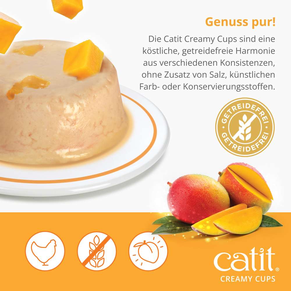 Die Catit Creamy Cups sind eine köstliche, getreidefreie Harmonie aus verschiedenen Konsistenzen, ohne Zusatz von Salz, künstlichen Farb- oder Konservierungsstoffen.