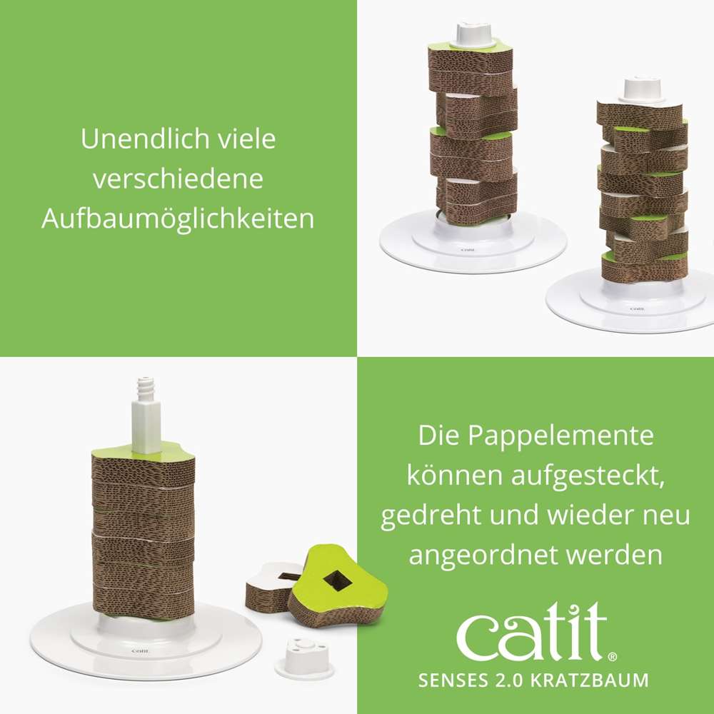 Viele verschiedene Aufbaumöglichkeiten. Die Pappelemente können aufgesteckt, gedreht und wieder neu angeordnet werden.