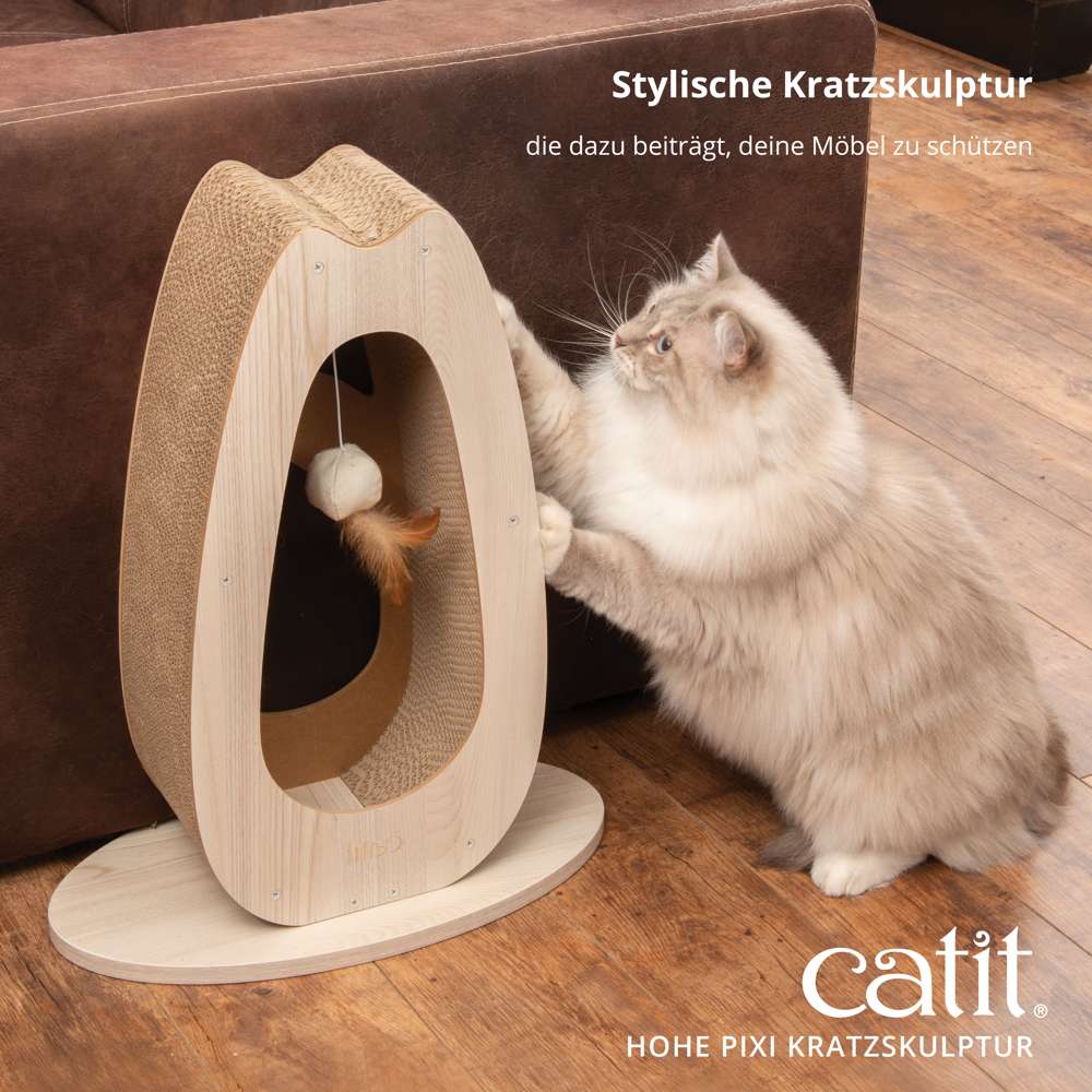 Stylische Kratzskulptur, die dazu beiträgt, deine Möbel zu schützen.