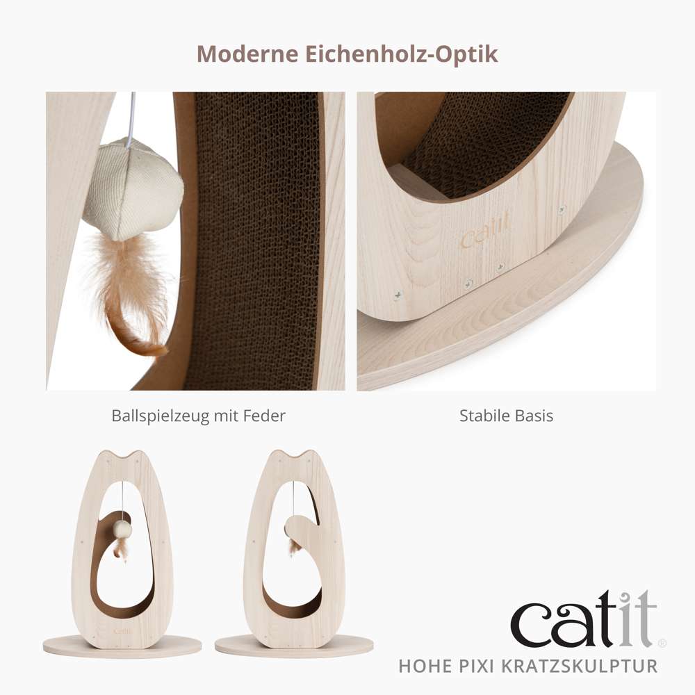 Moderne Eichenholz-Optik. Ballspielzeug mit Feder. Stabile Basis.