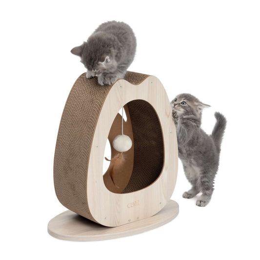 Zwei Katzen spielen auf der "Catit PIXI Breite Kratzskulptur"