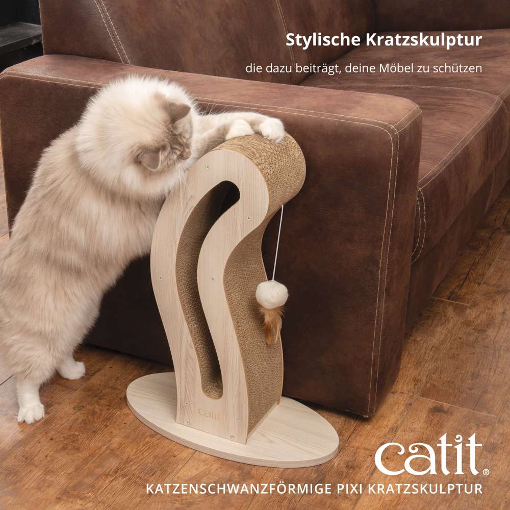 Stylische Kratzskulptur, die dazu beiträgt, deine Möbel zu schützen.