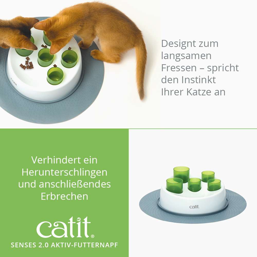 Designt zum langsamen Fressen. Spricht den Instinkt Ihrer Katze an. Verhindert ein Herunterschlingen und anschließendes Erbrechen.