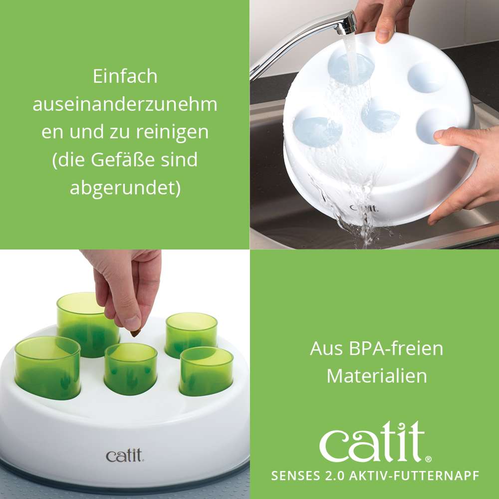 BPA-frei. Einfach auseinanderzunehmen und zu reinigen. Die Gefäße sind abgerundet.