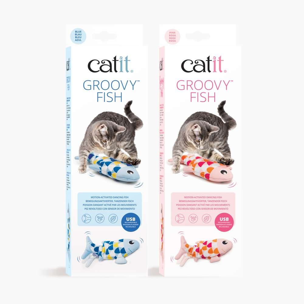 Zwei Verpackungen des Catit Groovy Fish.