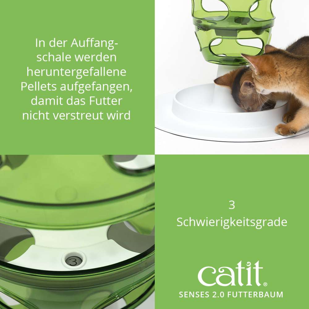 In der Auffangschale werden heruntergefallene Pellets aufgefangen, damit das Futter nicht vertreut wird. 3 Schwierigkeitsgrade.