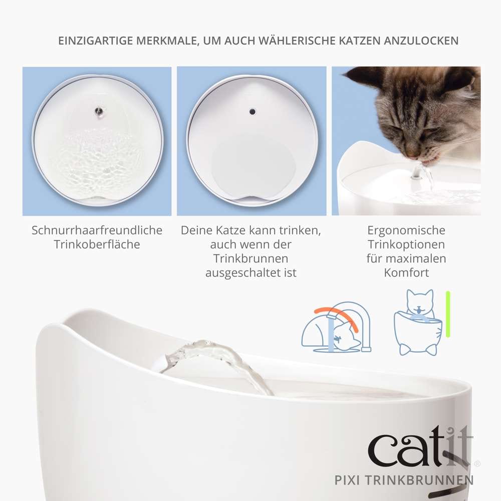 Schnurrhaarreundliche Trinkoberfläche. Ergonomische Trinkoptionen für maximalen Komfort.