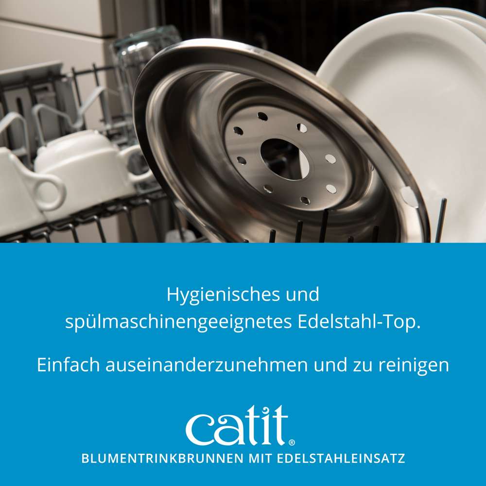 Hygienisches und spülmaschinengeeignetes Edelstahl-Top. Einfach auseinanderzunehmen und zu reinigen.