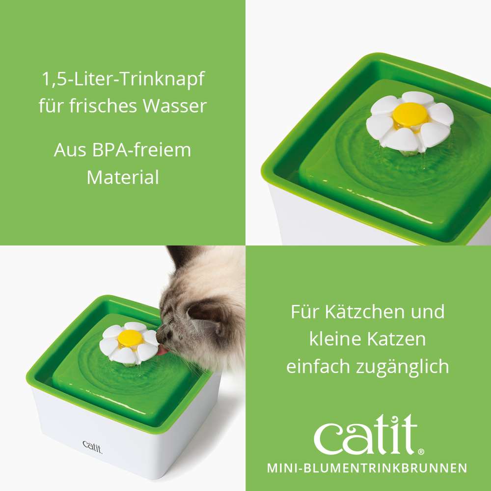 1,5 Liter-Trinknapf für frisches Wasser. Aus BPA-freiem Material. Für Kätzchen und kleine Katzen einfach zugänglich.