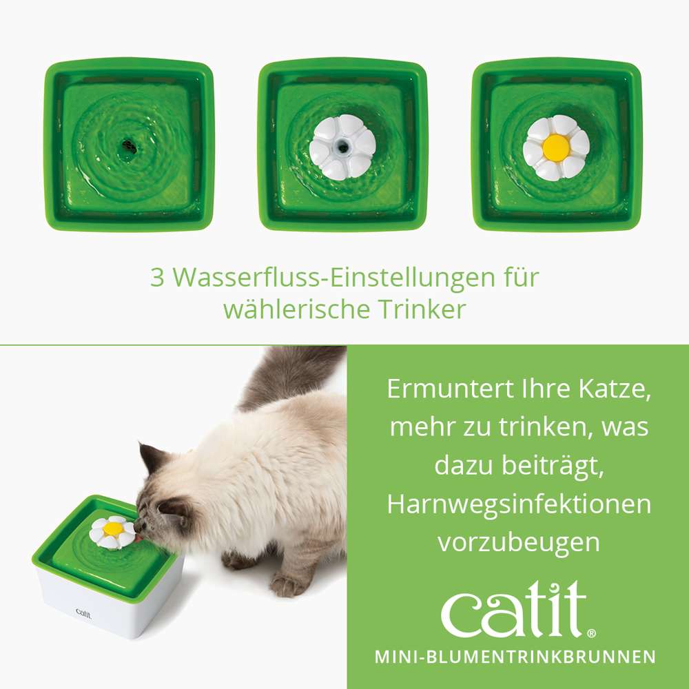 3 Wasserfluss-Einstellungen für wählerische Trinker. Ermuntert Ihre Katze, mehr zu trinken, was dazu beiträgt, Harnwegsinfektionen vorzubeugen.