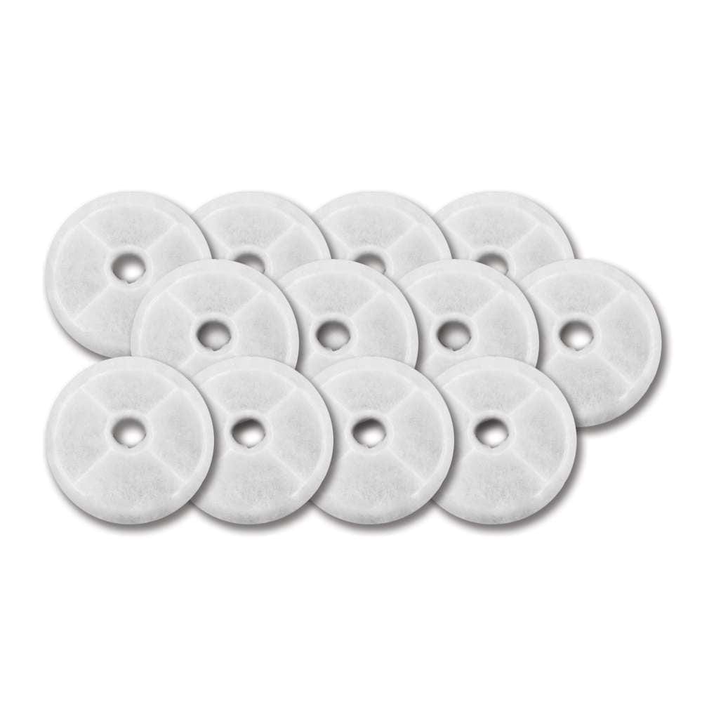 Ausgepacktes Produkt "Catit Dreifachwirkender Filter". Zwölf weiße Filtereinsätze.