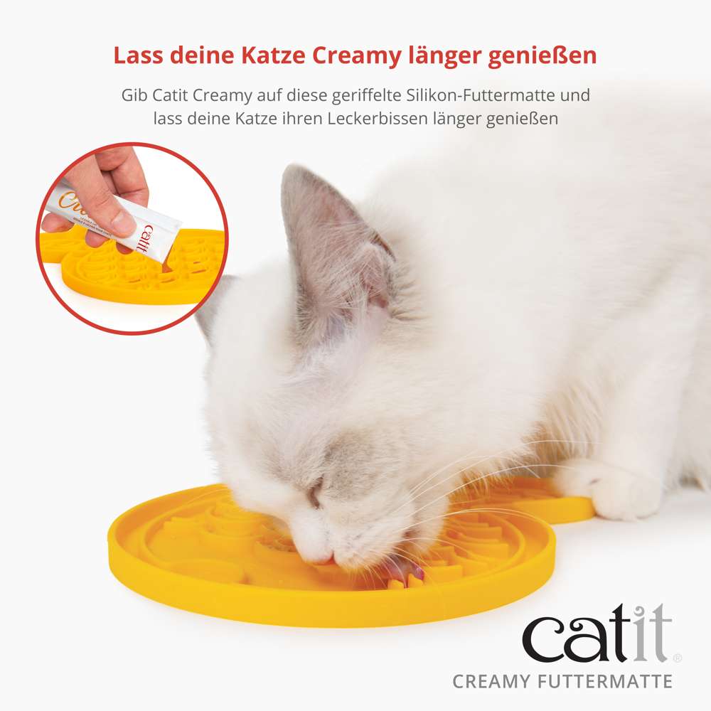 Lass deine Katze Creamy länger genießen. Gib Catit Creamy auf diese geriffelte Silikon-Futtermatte und lass deine Katze ihren Leckerbissen länger genießen.