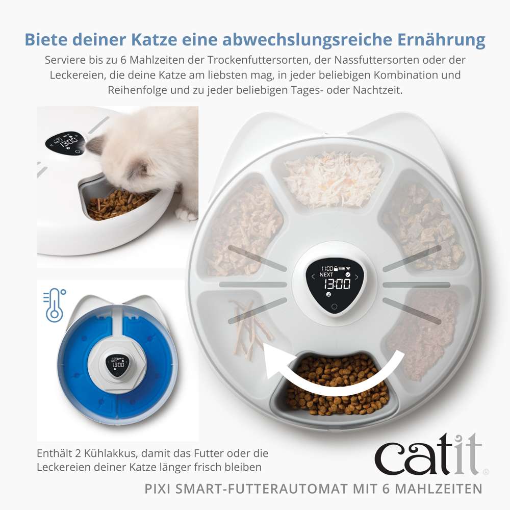 Serviere bis zu 6 Mahlzeiten der Trockenfuttersorten, der Nassfuttersorten oder der Leckereien, die deine Katze am liebsten mag. Enthält 2 Kühlakkus, damit das Futter länger frisch bleiben.