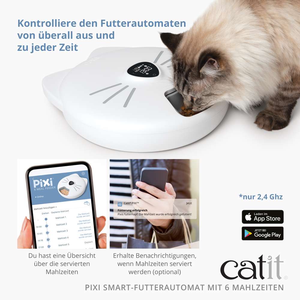 Kontrolliere den Futterautomaten von überall aus und zu jeder Zeit. Du hast eine Übersicht über die servierten Mahlzeiten.