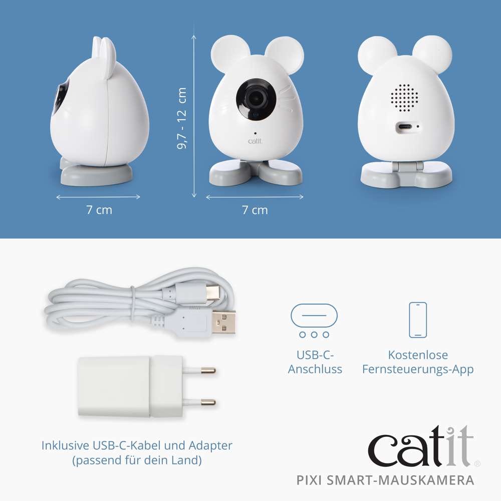 Inklusive USB-C-Kabel und Adapter. Breite: 7 cm. Tiefe: 7 cm. Höhe: 9,7 - 12 cm