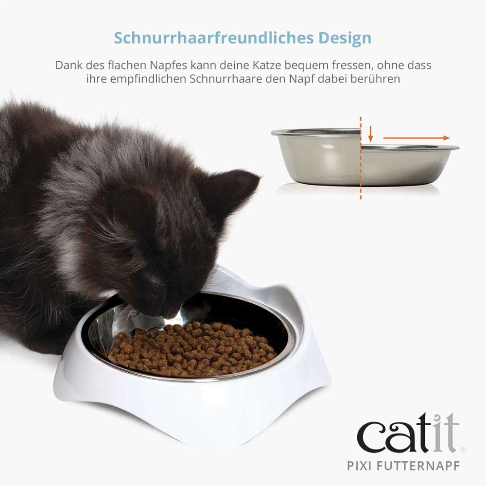 Dank des flachen Napfes kann deine Katze bequem fressen, ohne dass ihre empfindlichen Schnurrhaare den Napf dabei berühren.