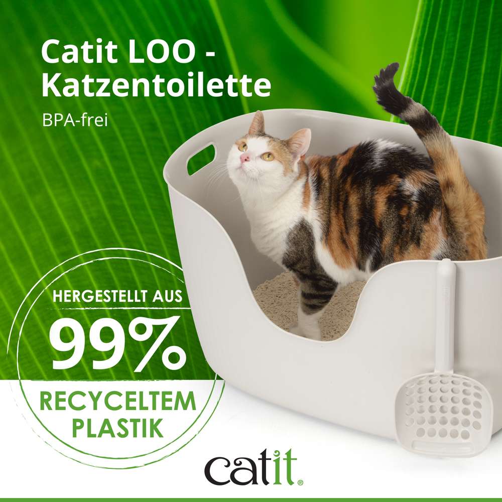 Catit LOO - Katzentoilette BPA-frei, hergestellt aus 99% recyceltem Plastik, Katze in Toilette.