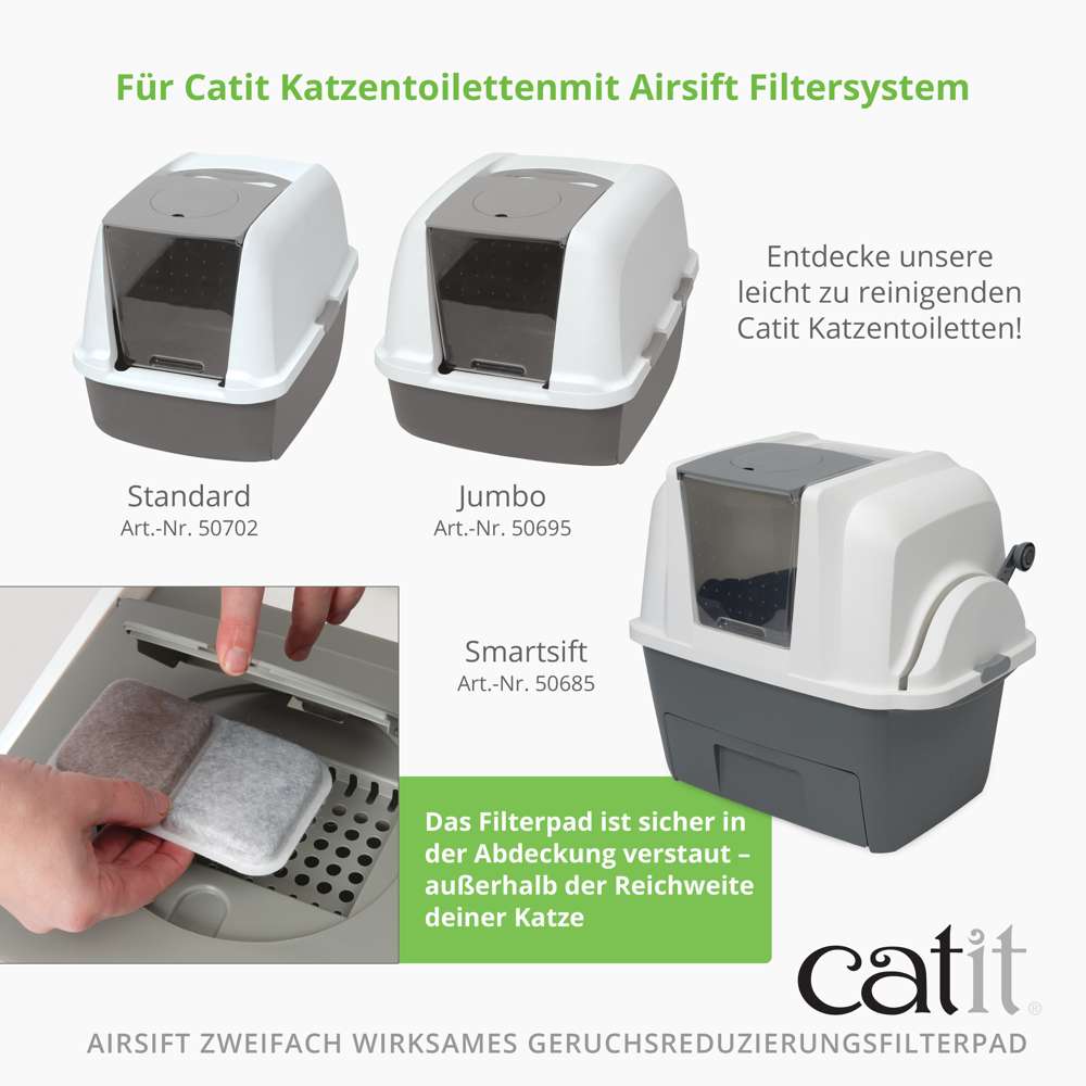 Geeignet für Catit Katzentoiletten mit Airsift-Filtersystem: 50702 Standard, 50695 Jumbo, 50685 SmartSift