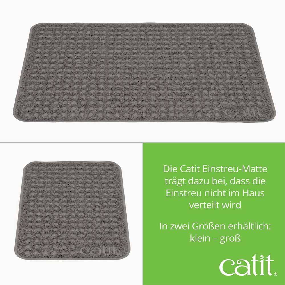 Die Catit Einstreu-Matte trägt dazu bei, dass das Katzenstreu nicht im Haus verteilt wird.