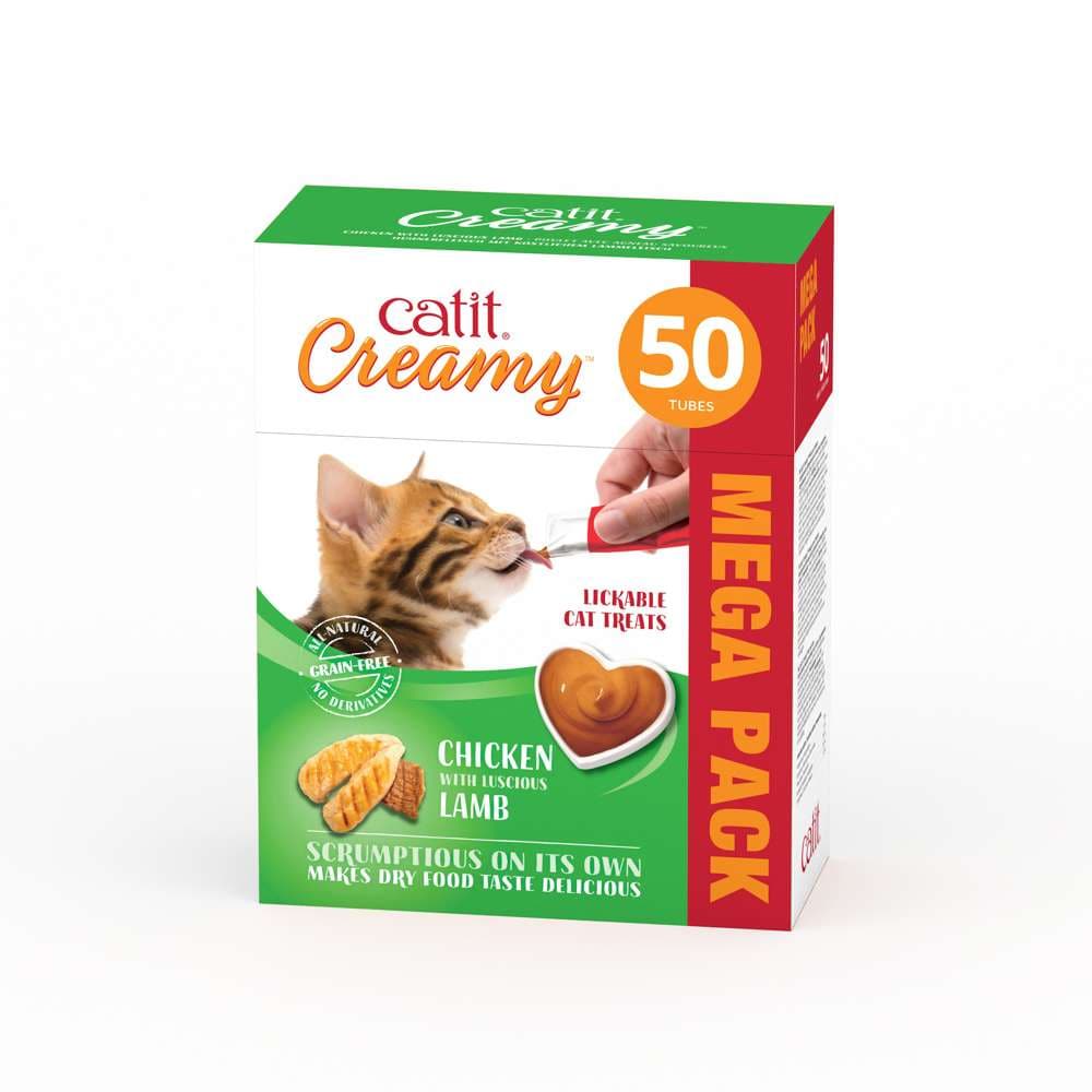 Verpackung vom Catit Creamy 50er-Pack Huhn & Lamm.