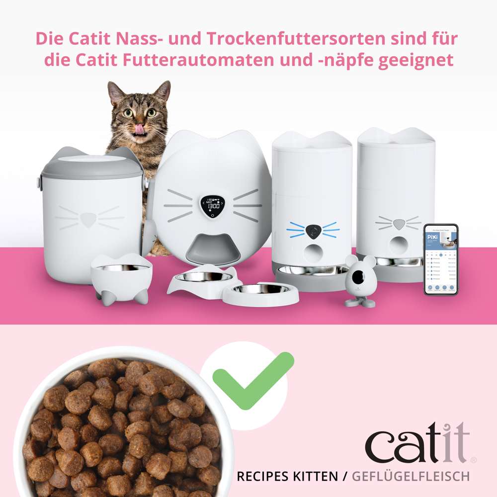 Die Catit Nass- und Trockenfuttersorten sind für die Catit Futterautomaten und -näpfe geeignet.