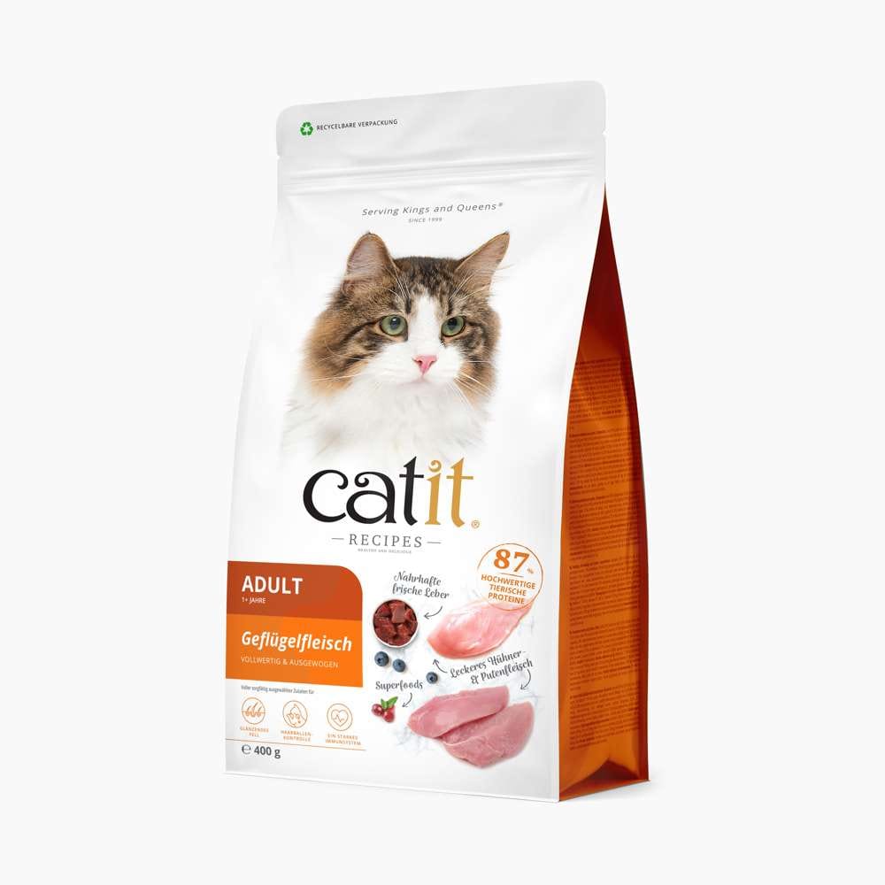 Verpackung des Trockenfutters für Katzen "Catit Recipes – ADULT", 400 g