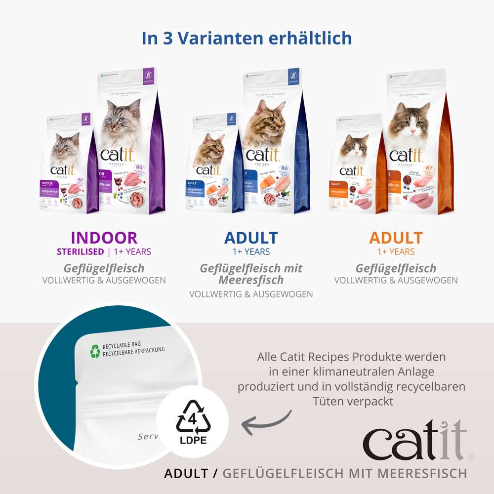 Alle Catit Recipes Produkte werden in einer klimaneutralen Anlage produziert und in vollständig recycelbaren Tüten verpackt.