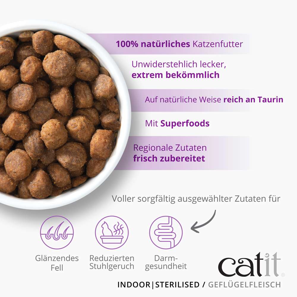 100 % natürliches Katzenfutter. Unwiderstehlich lecker, extrem bekömmlich. Auf natürliche Weise reich an Taurin. Mit Superfoods. Regionale Zutaten frisch zubereitet. Voller sorgfältig ausgewählter Zutaten für glänzendes Fell, reduzierten Stuhlgeruch und Darmgesundheit.