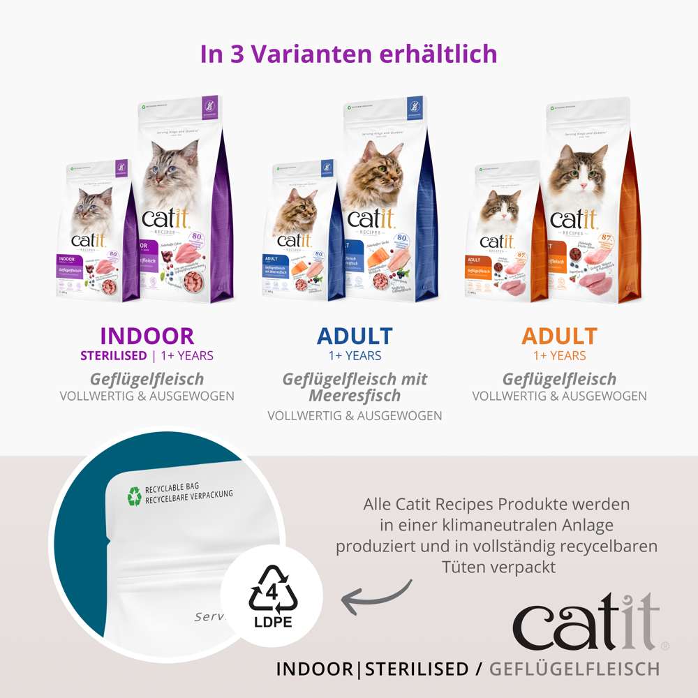 Alle Catit Recipes Produkte werden in einer klimaneutralen Anlage produziert und in vollständig recycelbaren Tüten verpackt.