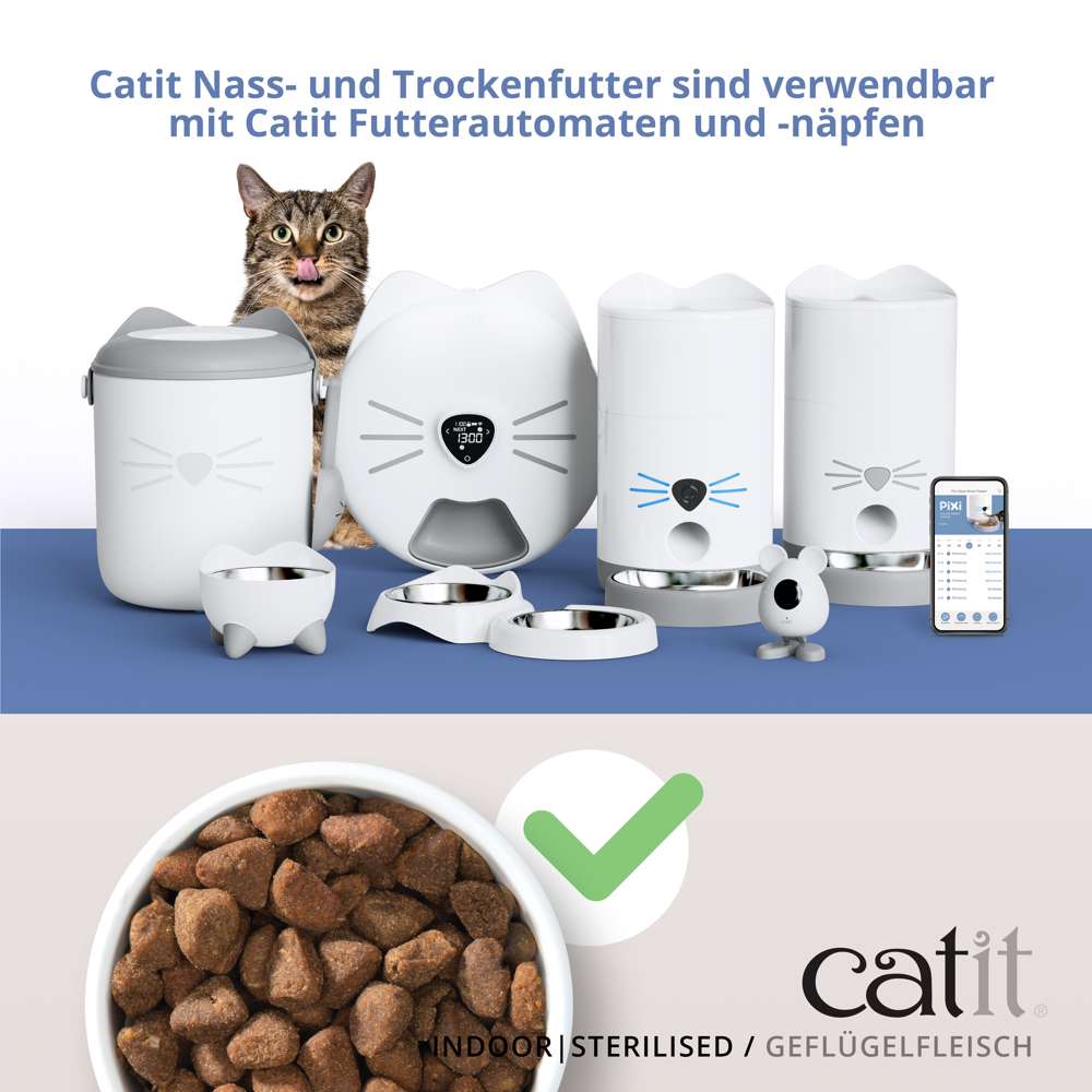 Catit Nass- und Trockenfutter sind verwendbar mit Catit Futterautomaten und -näpfen.
