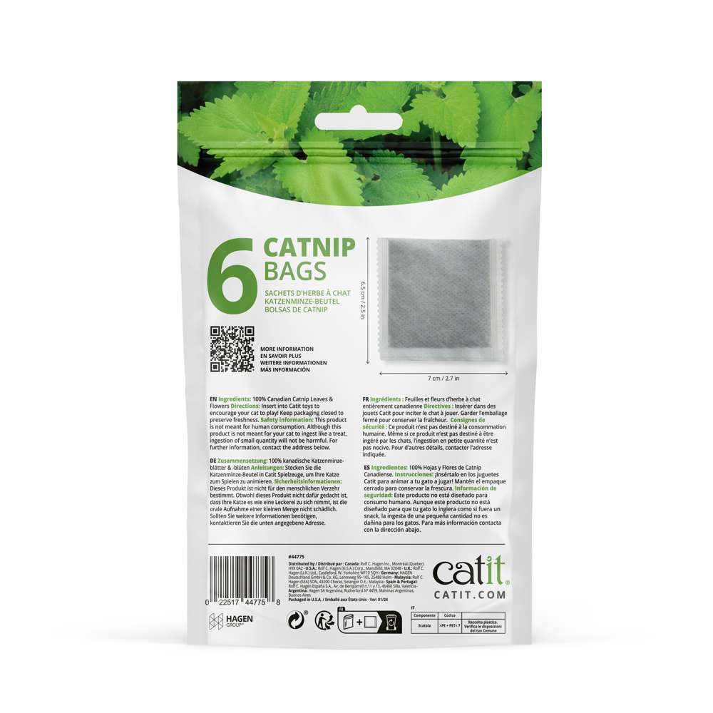 Rückseite der Verpackung des Produkts "Catit Katzenminze-Beutel, 12 g"