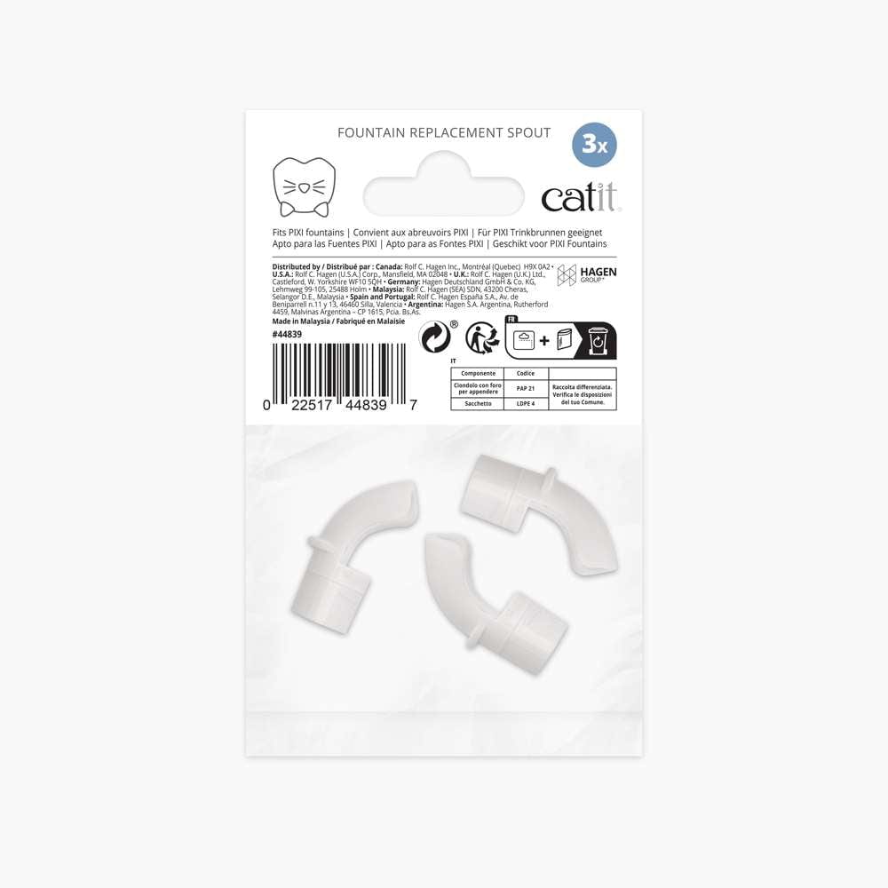 Rückseite der Tüte mit Ersatz-Düsenkopfen, 3er-Pack, für Catit PIXI Trinkbrunnen