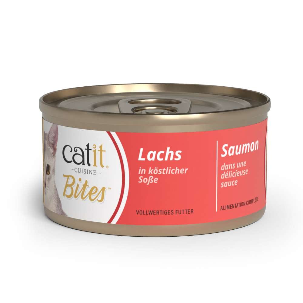 Catit Cuisine Bites Lachs in köstlicher Soße Katzenfutter Dose, vollwertiges Futter für Katzen.