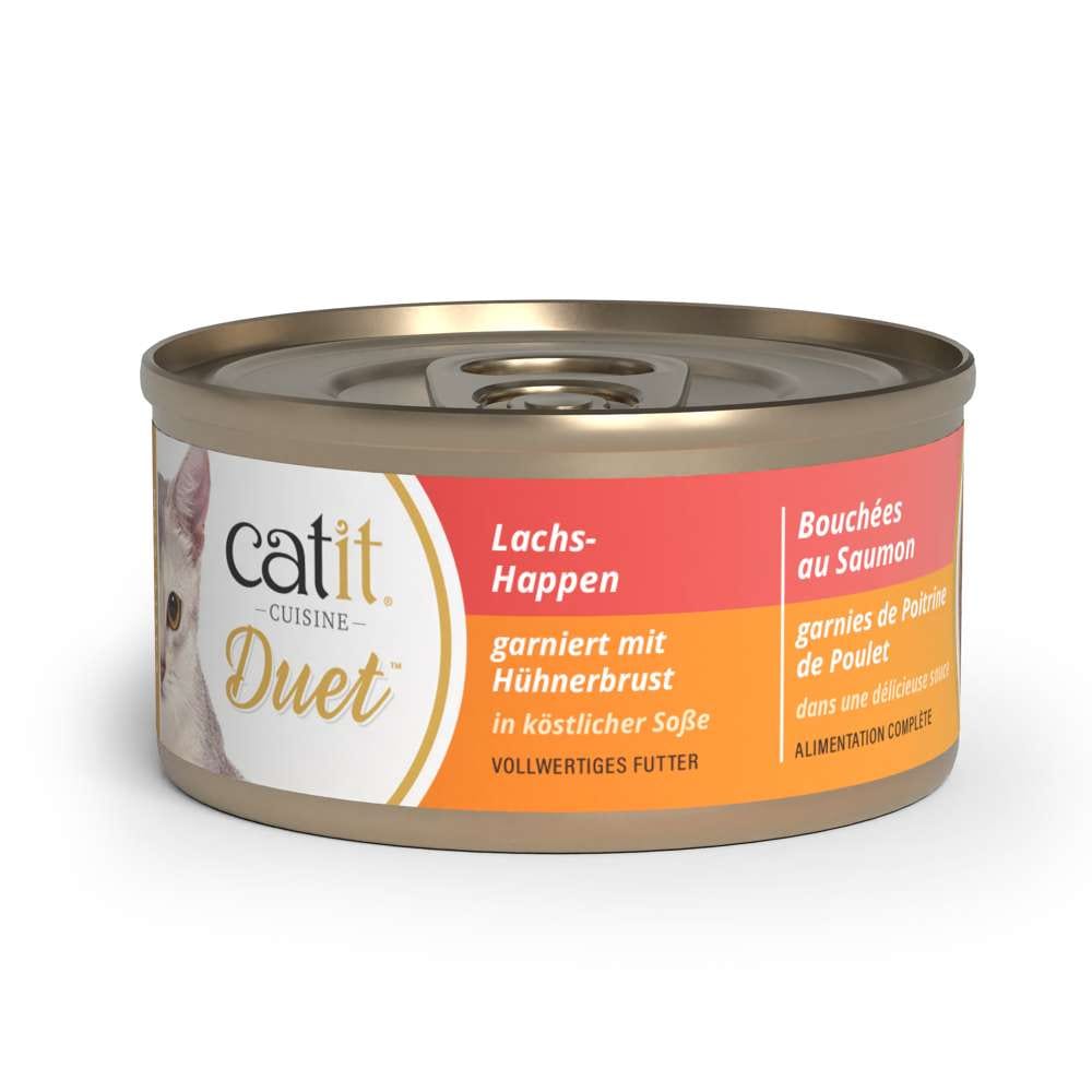 Catit Cuisine Duet Lachs-Happen garniert mit Hühnerbrust in köstlicher Soße Katzenfutter Dose, vollwertiges Futter.