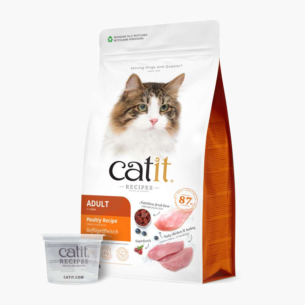 Verpackung des in der "Catit Testbox" enthaltenen Trockenfutters "Catit Recipes"