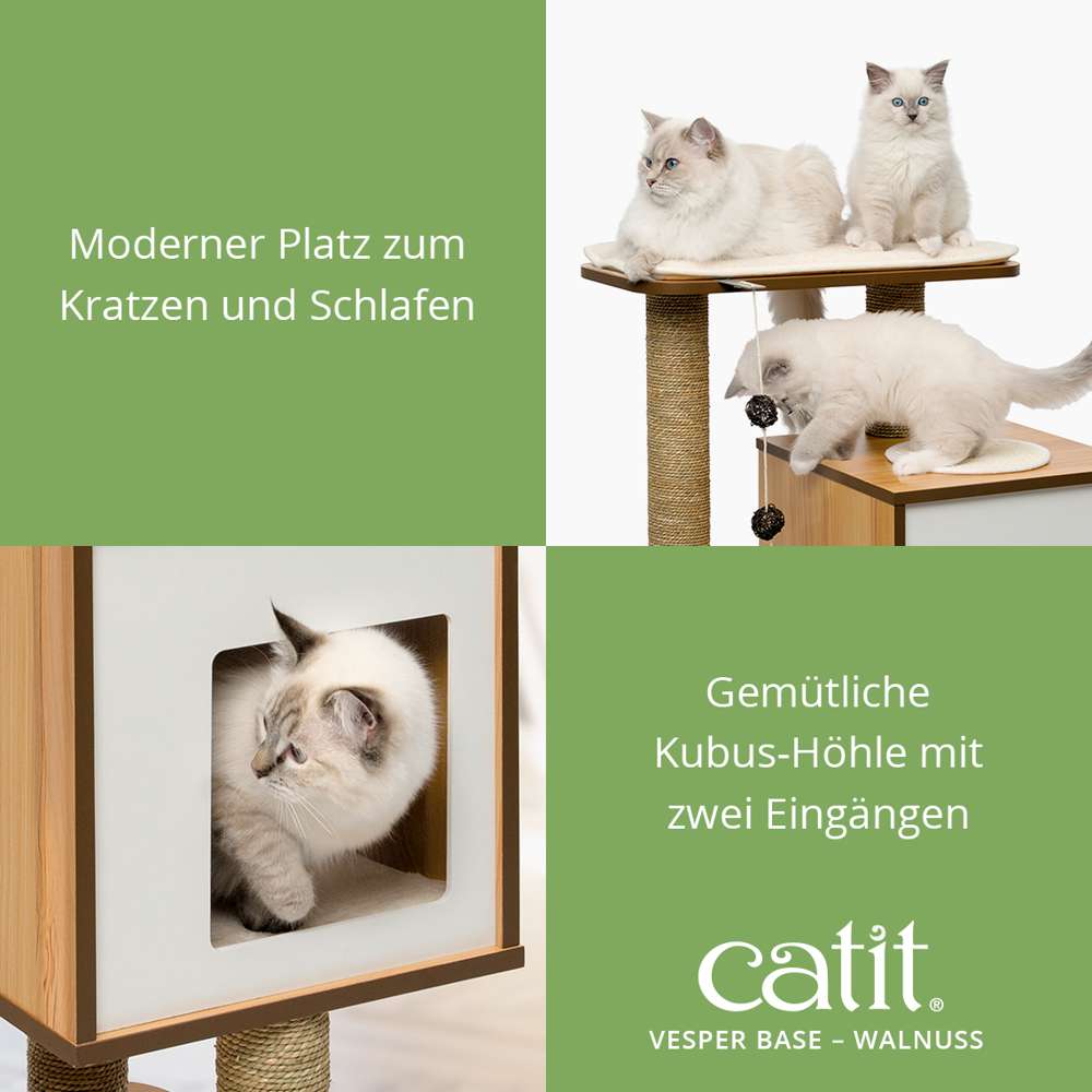 Gemütliche Kubus-Höhle mit zwei Eingängen. Moderner Platz zum Kratzen und Schlafen.