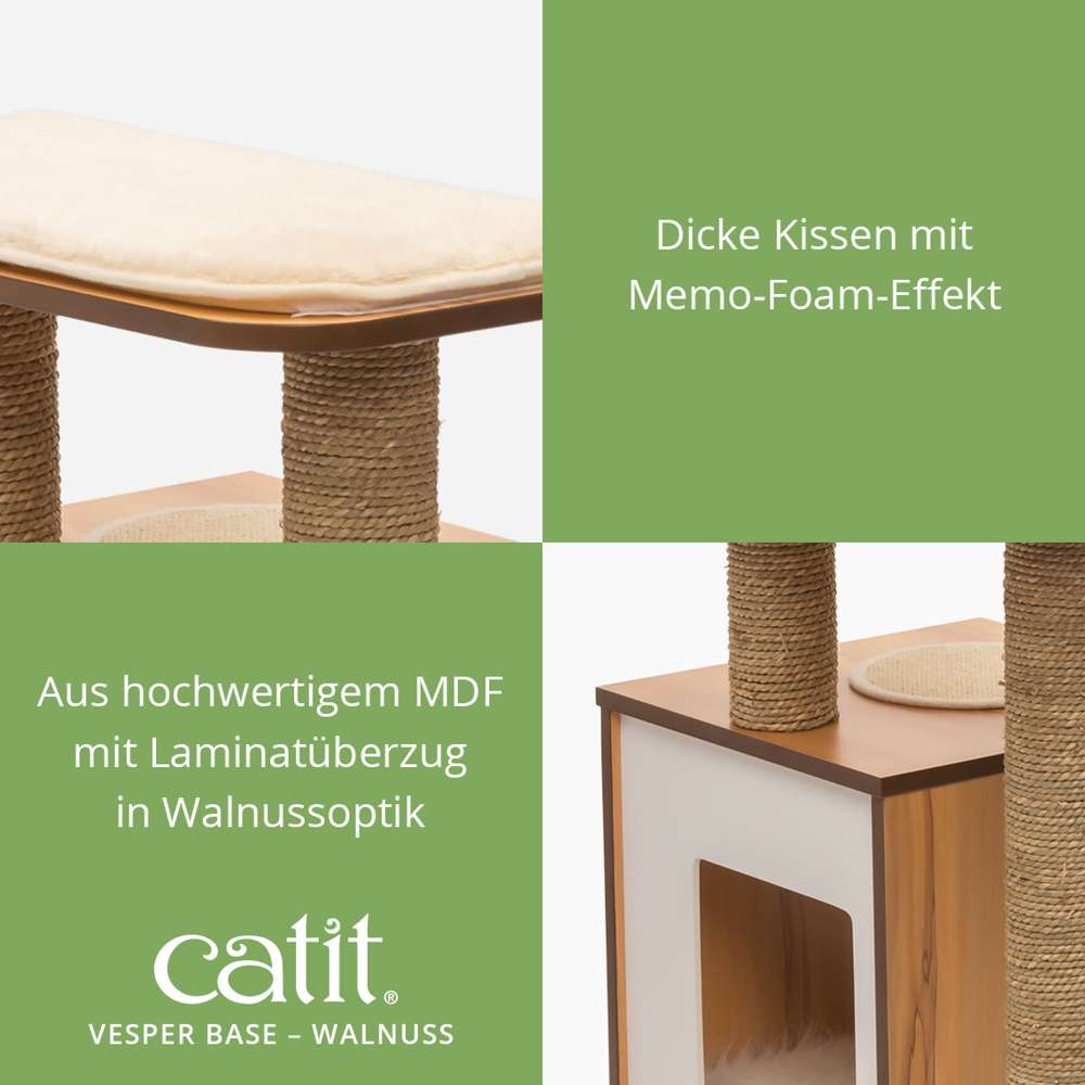 Dicke Kissen mit Memo-Foam-Effekt. Aus hochwertigem MDF mit Laminatüberzug in Walnussoptik.
