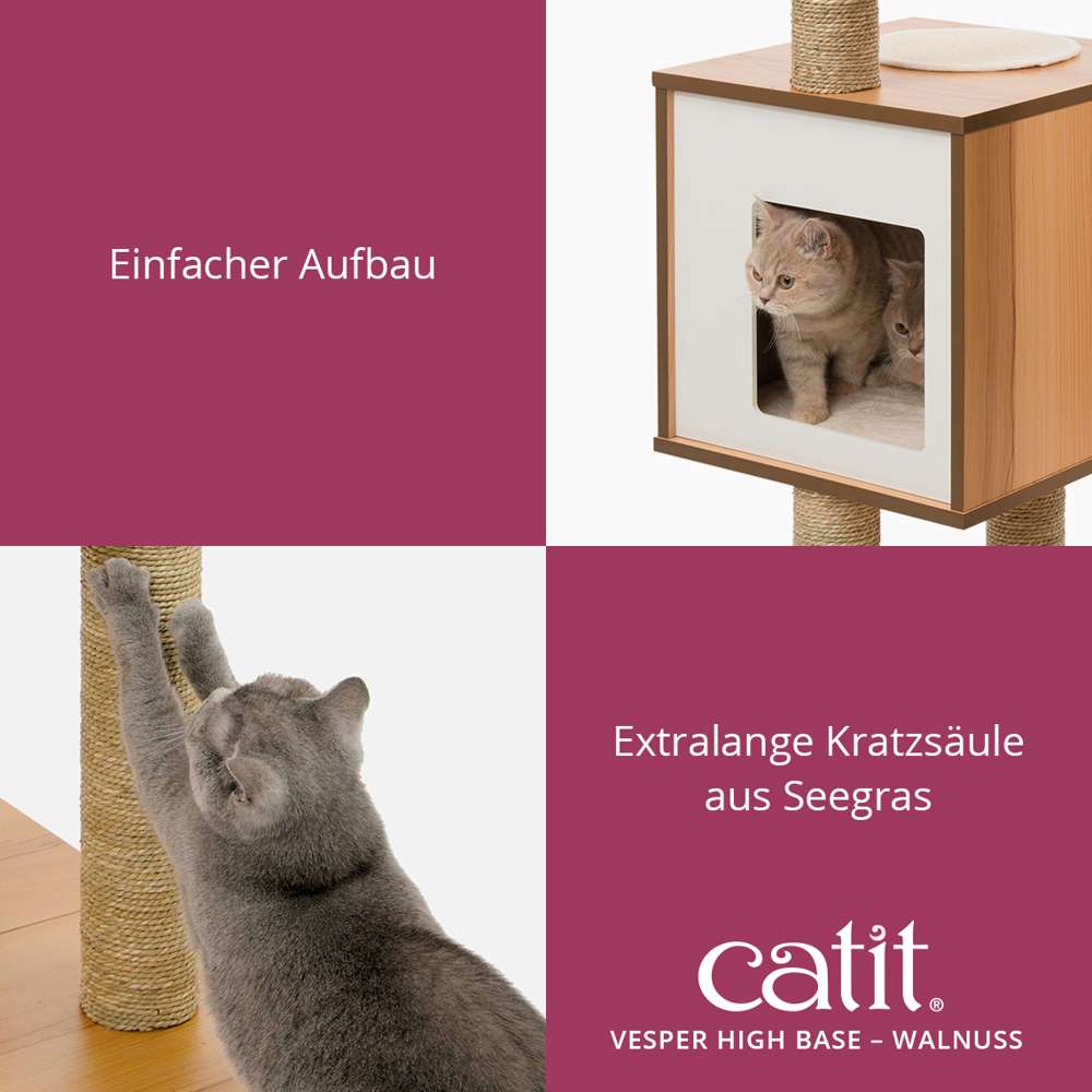 Einfacher Aufbau. Extralange Kratzsäule aus Seegras.