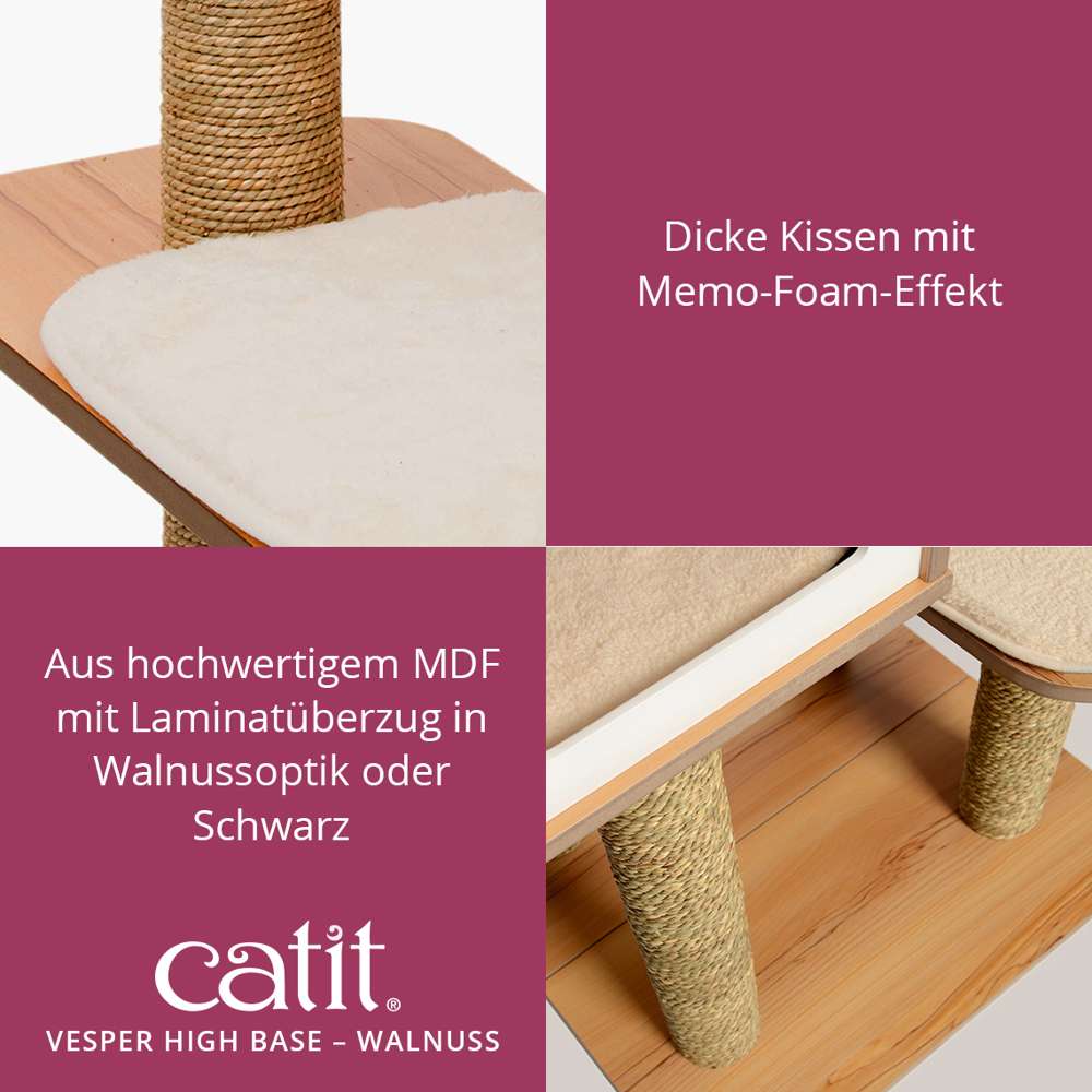 Dicke Kissen mit Memo-Foam-Effekt. Aus hochwertigem MDF mit Laminatüberzug in Walnussoptik oder Schwarz.