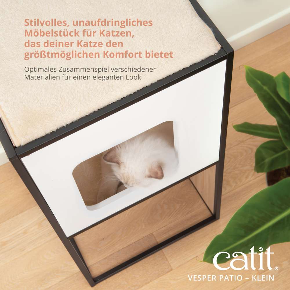 Stilvolles, unaufdringliches Möbelstück für Katzen, das deiner Katze den größtmöglichen Komfort bietet.